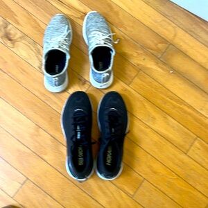 Black Hoka  Tennis Shoes and Grey Adidas